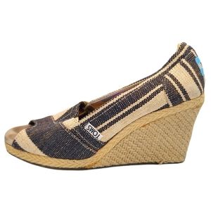 Toms Espadrilles Wedges Size 9M Fabric Grey Stripes 3" Wedge